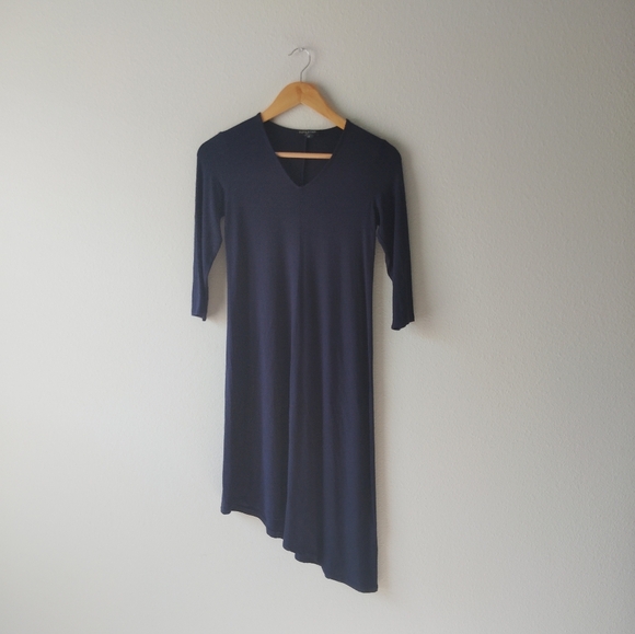 Eileen Fisher Navy Asymmetrical Dress - Picture 2 of 9